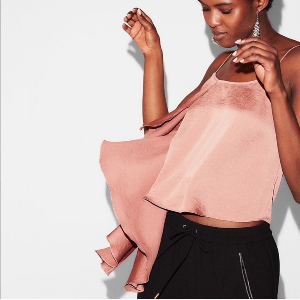 Express Asymmetrical Ruffle Silk Top
